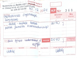 Rozstrzygnięcie konkursu na najpiękniejszą bombkę oraz licytacja bombek Dowód wpłaty na Schronisko dla Bezdomnych Zwierząt w Częstochowie