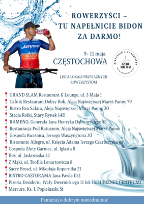Rowerzyści - tu napełnicie bidon wodą za darmo w trakcie CZEWA BIKE FEST
